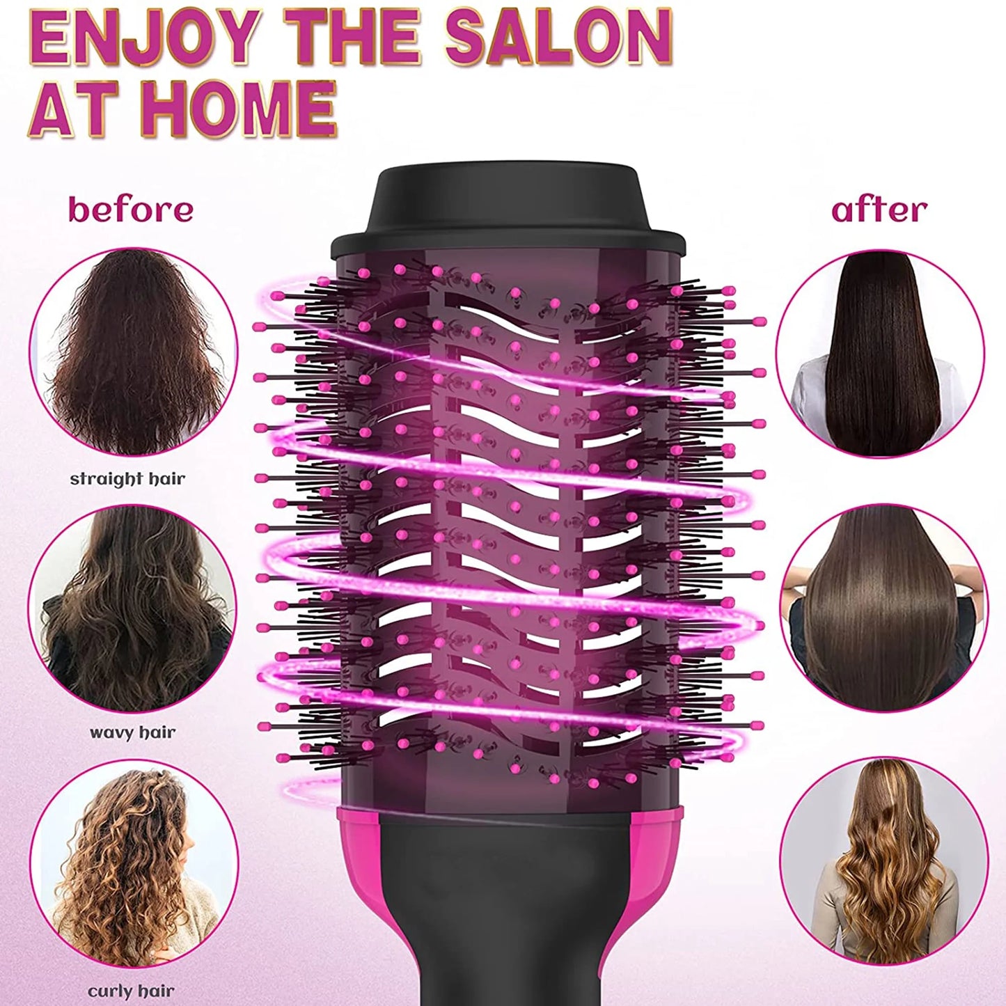 Professional Hair Dryer Brush, Hot Air Brush, One Step Hair Dryer & Hot Air Styler for Hair Salon, Blowing Straightening, Curling (Size: 13.2"X3.5" X 4.3")