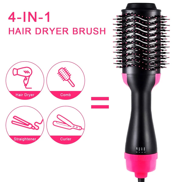 One-Step Hair Dryer and Volumizer Hot Air Brush, 4-In-1 One Step Hair Dryers & Blower Brush with Negative Ions for Reducing Frizz and Static, for All Hair Styles, Pink