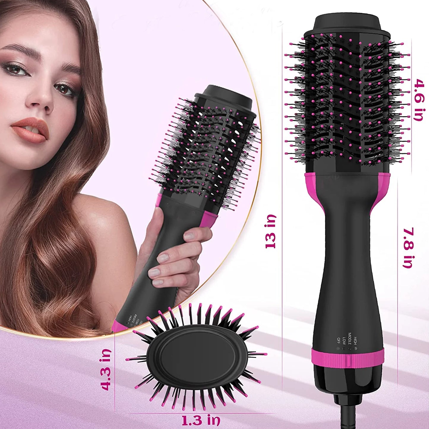 Professional Hair Dryer Brush, Hot Air Brush, One Step Hair Dryer & Hot Air Styler for Hair Salon, Blowing Straightening, Curling (Size: 13.2"X3.5" X 4.3")