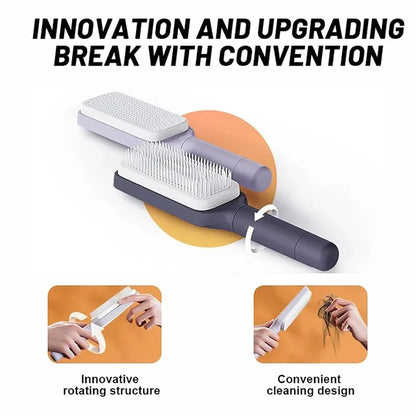 Rotatable Self-Cleaning Hair Brush with Air Cushion and Anti-Static Technology for Women