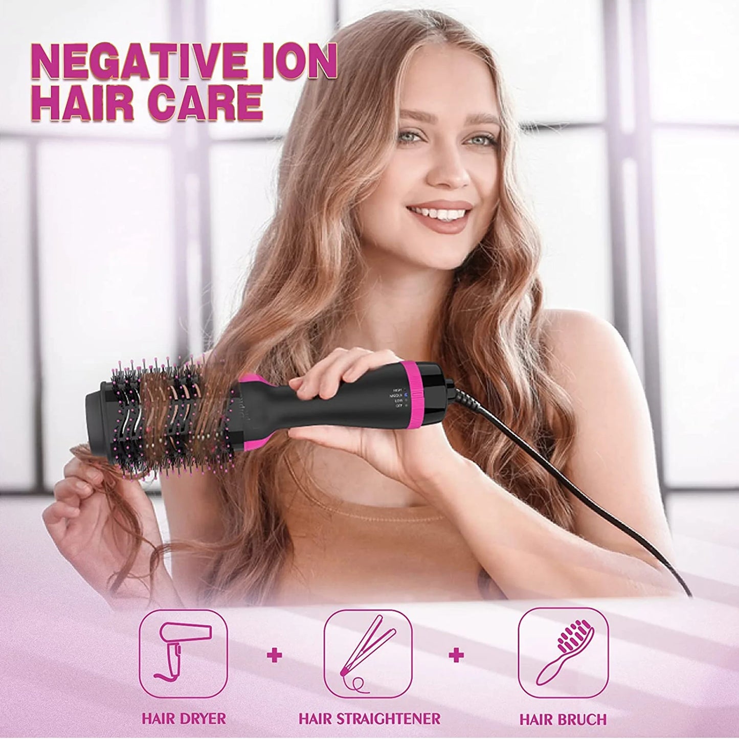 Professional Hair Dryer Brush, Hot Air Brush, One Step Hair Dryer & Hot Air Styler for Hair Salon, Blowing Straightening, Curling (Size: 13.2"X3.5" X 4.3")