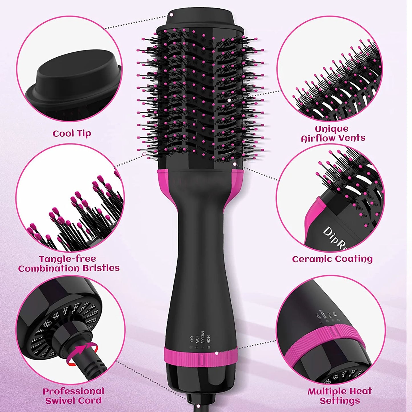 Professional Hair Dryer Brush, Hot Air Brush, One Step Hair Dryer & Hot Air Styler for Hair Salon, Blowing Straightening, Curling (Size: 13.2"X3.5" X 4.3")